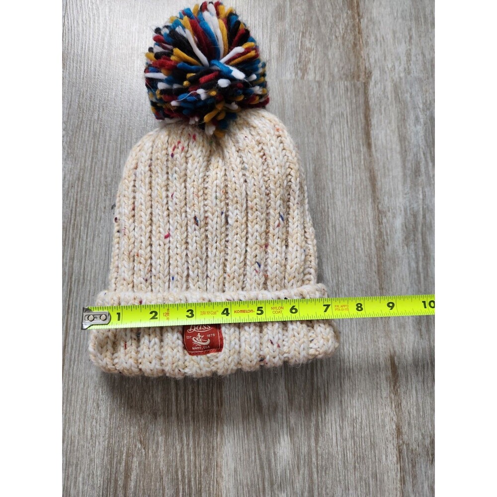 G.H. Bass Fleece Lined Knit Beanie Oatmeal Speckled Pom Pom Unisex Adult OS EUC - Picture 5 of 9
